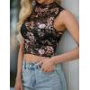 imageIWOLLENCE Womens Lace Cropped Tank Tops Mock Neck Sleeveless Ruched Side Sheer Shirts Slim FitLace Black Dahlia