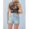 imageIWOLLENCE Womens Lace Cropped Tank Tops Mock Neck Sleeveless Ruched Side Sheer Shirts Slim FitLace Black Dahlia