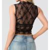 imageIWOLLENCE Womens Lace Cropped Tank Tops Mock Neck Sleeveless Ruched Side Sheer Shirts Slim FitLace Black Floral
