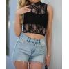 imageIWOLLENCE Womens Lace Cropped Tank Tops Mock Neck Sleeveless Ruched Side Sheer Shirts Slim FitLace Black Pentas
