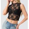 imageIWOLLENCE Womens Lace Cropped Tank Tops Mock Neck Sleeveless Ruched Side Sheer Shirts Slim FitLace Black Pentas
