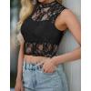 imageIWOLLENCE Womens Lace Cropped Tank Tops Mock Neck Sleeveless Ruched Side Sheer Shirts Slim FitLace Black Pentas