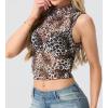 imageIWOLLENCE Womens Lace Cropped Tank Tops Mock Neck Sleeveless Ruched Side Sheer Shirts Slim FitLace Ld Brown White