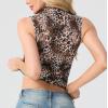 imageIWOLLENCE Womens Lace Cropped Tank Tops Mock Neck Sleeveless Ruched Side Sheer Shirts Slim FitLace Ld Brown White