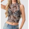 imageIWOLLENCE Womens Lace Cropped Tank Tops Mock Neck Sleeveless Ruched Side Sheer Shirts Slim FitLace Ld Brown White