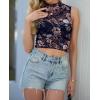 imageIWOLLENCE Womens Lace Cropped Tank Tops Mock Neck Sleeveless Ruched Side Sheer Shirts Slim FitLace Navy Blue Dahlia