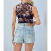 imageIWOLLENCE Womens Lace Cropped Tank Tops Mock Neck Sleeveless Ruched Side Sheer Shirts Slim FitLace Navy Blue Dahlia