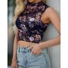 imageIWOLLENCE Womens Lace Cropped Tank Tops Mock Neck Sleeveless Ruched Side Sheer Shirts Slim FitLace Navy Blue Dahlia