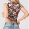 imageIWOLLENCE Womens Lace Cropped Tank Tops Mock Neck Sleeveless Ruched Side Sheer Shirts Slim FitMesh Black Colorful Flower