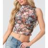 imageIWOLLENCE Womens Lace Cropped Tank Tops Mock Neck Sleeveless Ruched Side Sheer Shirts Slim FitMesh Black Colorful Flower
