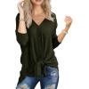 imageIWOLLENCE Womens Waffle Knit Tunic Blouse Tie Knot Henley Tops Loose Fitting Bat Wing Plain ShirtsArmy Green