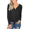 imageIWOLLENCE Womens Waffle Knit Tunic Blouse Tie Knot Henley Tops Loose Fitting Bat Wing Plain ShirtsBlack