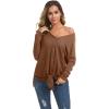imageIWOLLENCE Womens Waffle Knit Tunic Blouse Tie Knot Henley Tops Loose Fitting Bat Wing Plain ShirtsCaramel Brown