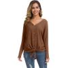 imageIWOLLENCE Womens Waffle Knit Tunic Blouse Tie Knot Henley Tops Loose Fitting Bat Wing Plain ShirtsCaramel Brown