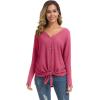 imageIWOLLENCE Womens Waffle Knit Tunic Blouse Tie Knot Henley Tops Loose Fitting Bat Wing Plain ShirtsDark Pink