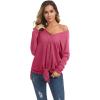 imageIWOLLENCE Womens Waffle Knit Tunic Blouse Tie Knot Henley Tops Loose Fitting Bat Wing Plain ShirtsDark Pink