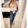 imageIWOLLENCE Womens Waffle Knit Tunic Blouse Tie Knot Henley Tops Loose Fitting Bat Wing Plain ShirtsOatmeal