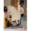 imageIWOLLENCE Womens Waffle Knit Tunic Blouse Tie Knot Henley Tops Loose Fitting Bat Wing Plain ShirtsOatmeal