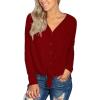 imageIWOLLENCE Womens Waffle Knit Tunic Blouse Tie Knot Henley Tops Loose Fitting Bat Wing Plain ShirtsRed
