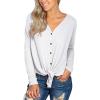 imageIWOLLENCE Womens Waffle Knit Tunic Blouse Tie Knot Henley Tops Loose Fitting Bat Wing Plain ShirtsWhite