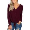 imageIWOLLENCE Womens Waffle Knit Tunic Blouse Tie Knot Henley Tops Loose Fitting Bat Wing Plain ShirtsWine Red