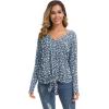 imageIWOLLENCE Womens Waffle Knit Tunic Blouse Tie Knot Henley Tops Loose Fitting Bat Wing Plain ShirtsZ01navy Sophorae