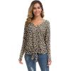 imageIWOLLENCE Womens Waffle Knit Tunic Blouse Tie Knot Henley Tops Loose Fitting Bat Wing Plain ShirtsZ02leopard Khaki