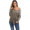 imageIWOLLENCE Womens Waffle Knit Tunic Blouse Tie Knot Henley Tops Loose Fitting Bat Wing Plain ShirtsZ02leopard Khaki