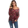 imageIWOLLENCE Womens Waffle Knit Tunic Blouse Tie Knot Henley Tops Loose Fitting Bat Wing Plain ShirtsZ03red Black Plaid