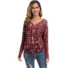 imageIWOLLENCE Womens Waffle Knit Tunic Blouse Tie Knot Henley Tops Loose Fitting Bat Wing Plain ShirtsZ03red Black Plaid