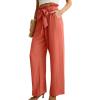 imageIWOLLENCE Womens Wide Leg Pants with Pockets High Waist Adjustable Knot Loose Casual Trousers Business Work Casual Pants05 Orange