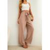 imageIWOLLENCE Womens Wide Leg Pants with Pockets High Waist Adjustable Knot Loose Casual Trousers Business Work Casual Pants07 Khaki
