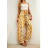 imageIWOLLENCE Womens Wide Leg Pants with Pockets High Waist Adjustable Knot Loose Casual Trousers Business Work Casual Pants09 Yellow White Flower
