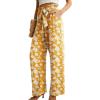 imageIWOLLENCE Womens Wide Leg Pants with Pockets High Waist Adjustable Knot Loose Casual Trousers Business Work Casual Pants09 Yellow White Flower