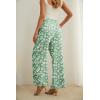 imageIWOLLENCE Womens Wide Leg Pants with Pockets High Waist Adjustable Knot Loose Casual Trousers Business Work Casual Pants10 Green White Flower