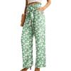 imageIWOLLENCE Womens Wide Leg Pants with Pockets High Waist Adjustable Knot Loose Casual Trousers Business Work Casual Pants10 Green White Flower