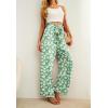 imageIWOLLENCE Womens Wide Leg Pants with Pockets High Waist Adjustable Knot Loose Casual Trousers Business Work Casual Pants10 Green White Flower