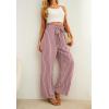 imageIWOLLENCE Womens Wide Leg Pants with Pockets High Waist Adjustable Knot Loose Casual Trousers Business Work Casual Pants11 Gray Pink Stripe