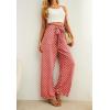 imageIWOLLENCE Womens Wide Leg Pants with Pockets High Waist Adjustable Knot Loose Casual Trousers Business Work Casual Pants13 Pd White Brick Red