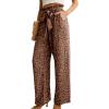 imageIWOLLENCE Womens Wide Leg Pants with Pockets High Waist Adjustable Knot Loose Casual Trousers Business Work Casual Pants17 Fp Ld Coffee