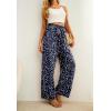 imageIWOLLENCE Womens Wide Leg Pants with Pockets High Waist Adjustable Knot Loose Casual Trousers Business Work Casual Pants18 Fp Ld Dark Blue