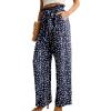 imageIWOLLENCE Womens Wide Leg Pants with Pockets High Waist Adjustable Knot Loose Casual Trousers Business Work Casual Pants18 Fp Ld Dark Blue