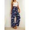 imageIWOLLENCE Womens Wide Leg Pants with Pockets High Waist Adjustable Knot Loose Casual Trousers Business Work Casual Pants28 Navy Flower