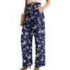 imageIWOLLENCE Womens Wide Leg Pants with Pockets High Waist Adjustable Knot Loose Casual Trousers Business Work Casual Pants28 Navy Flower