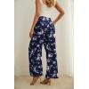 imageIWOLLENCE Womens Wide Leg Pants with Pockets High Waist Adjustable Knot Loose Casual Trousers Business Work Casual Pants28 Navy Flower
