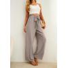 imageIWOLLENCE Womens Wide Leg Pants with Pockets High Waist Adjustable Knot Loose Casual Trousers Business Work Casual Pants29 Light Khaki