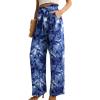 imageIWOLLENCE Womens Wide Leg Pants with Pockets High Waist Adjustable Knot Loose Casual Trousers Business Work Casual Pants30 Td Blue