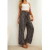 imageIWOLLENCE Womens Wide Leg Pants with Pockets High Waist Adjustable Knot Loose Casual Trousers Business Work Casual Pants31 Black Khaki Stripe