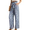 imageIWOLLENCE Womens Wide Leg Pants with Pockets High Waist Adjustable Knot Loose Casual Trousers Business Work Casual Pants31 Blue White Flower