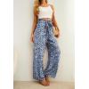imageIWOLLENCE Womens Wide Leg Pants with Pockets High Waist Adjustable Knot Loose Casual Trousers Business Work Casual Pants31 Blue White Flower